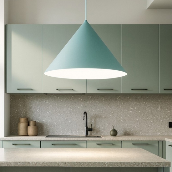Lampadario colore menta cono di metallo 50cm per cucina